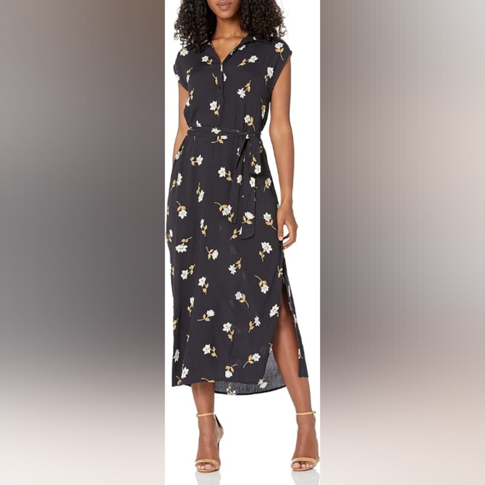 Lovely Ways Button Front Black Midi Dress L